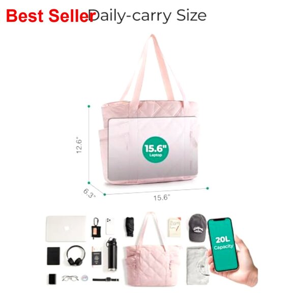 20L Puffer Tote Bag with Zipper, Quilted Work Travel Nurse Bag - Picture 3 of 7